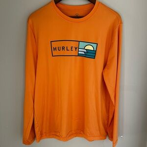 Hurley Vibrant Orange Graphic Surfing Beach core Long Sleeve Mens Medium Outdoor